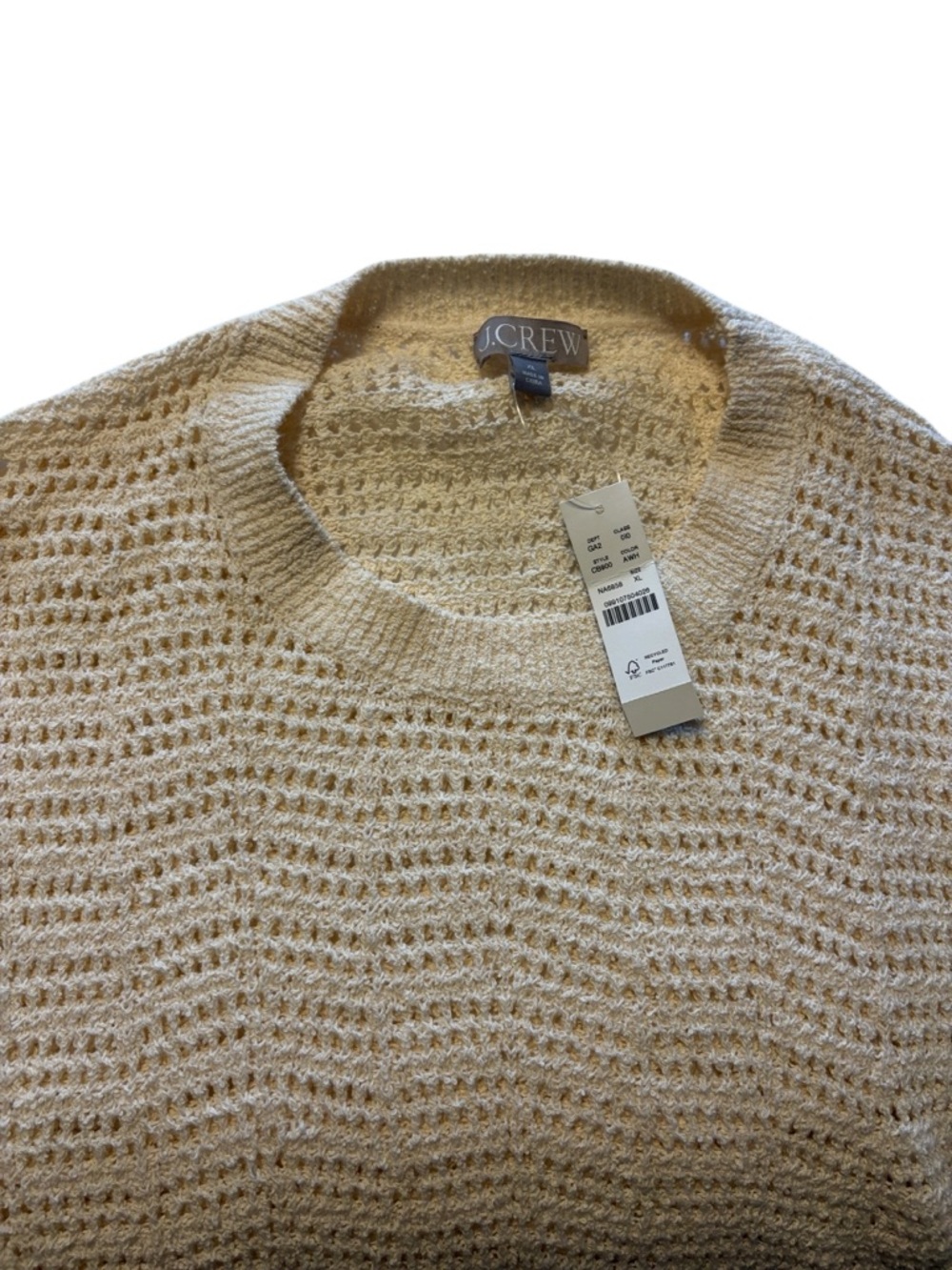 J. Crew Pointelle Crewneck Sweater Size XL Cream Open Knit Beachy Summer NWT - Picture 5 of 10